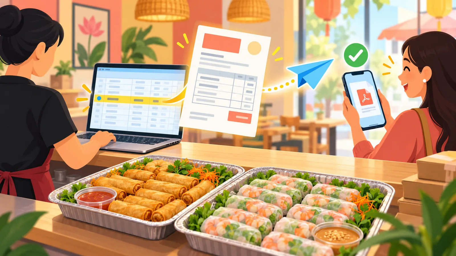 Tự tạo hóa đơn PDF cho đơn đặt tiệc từ Google Sheets và gửi email (Apps Script)