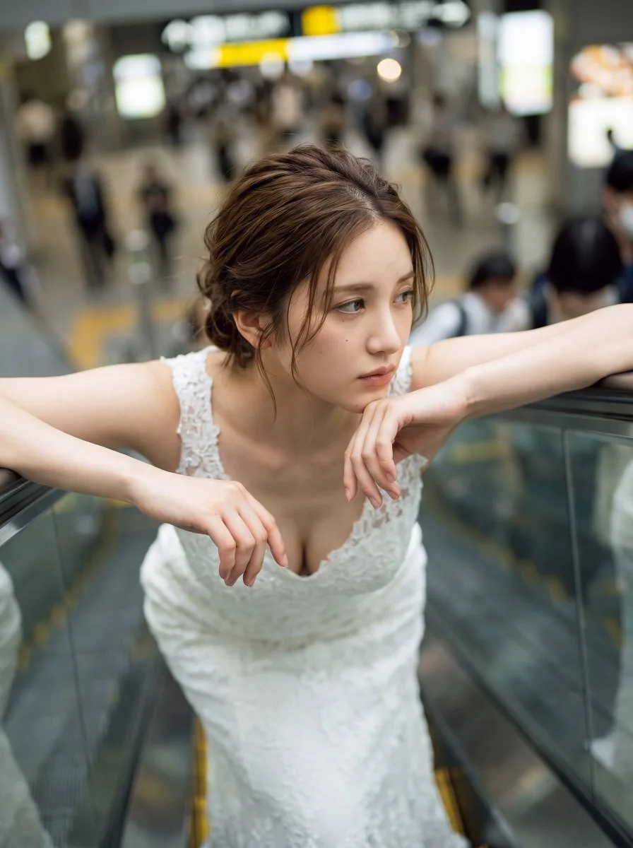 Ảnh cô dâu trên thang cuốn nhà ga, góc nghiêng điện ảnh: ý tưởng chụp cưới đường phố