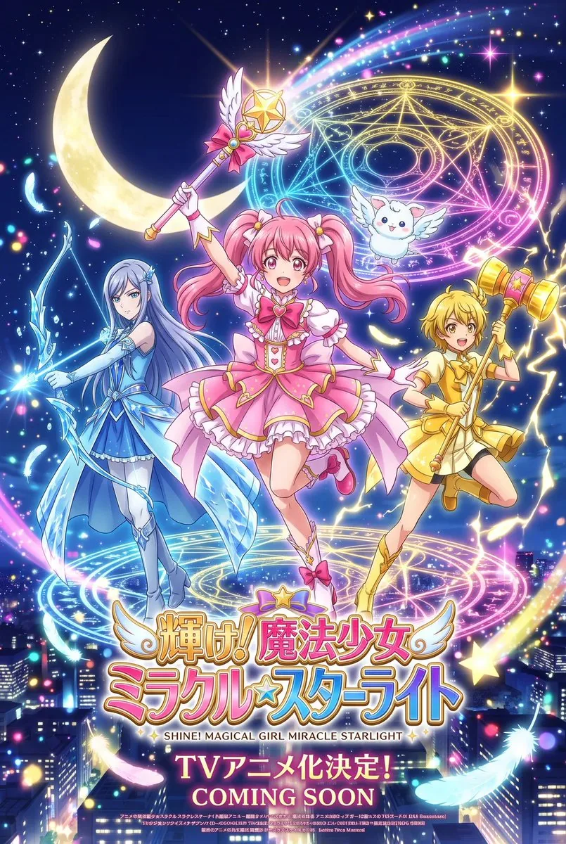 Poster anime cô gái phép thuật có logo tựa đề: prompt hai câu để thử khả năng thiết kế