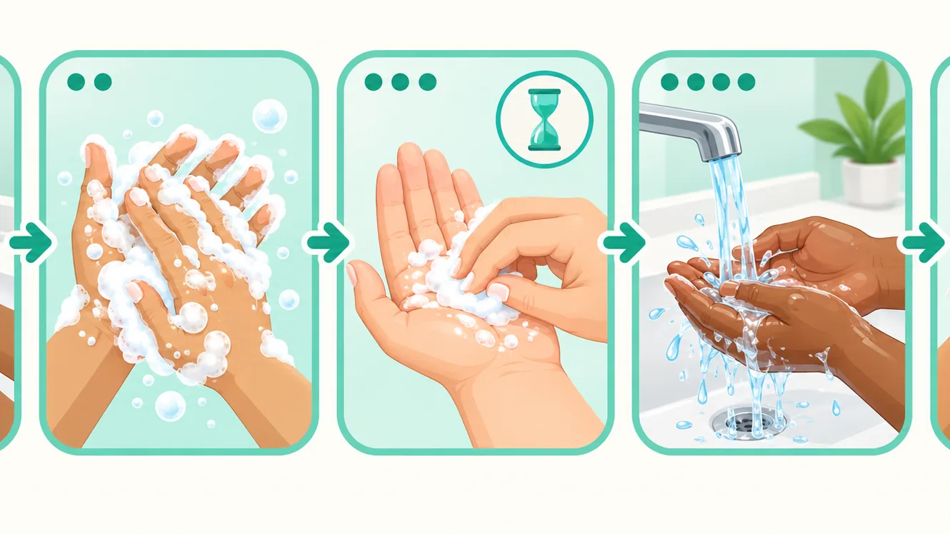 Poster 5 bước rửa tay bằng hình cho bếp nhà hàng, tiệm nail, phòng tắm nhà có con nhỏ: không chữ, ai nhìn cũng hiểu