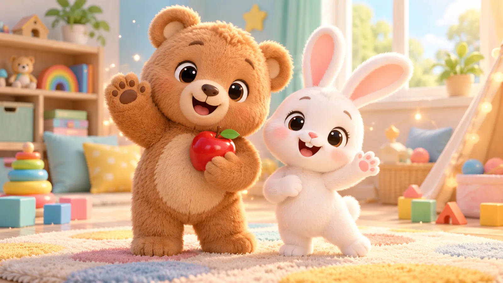 Video hoạt hình 8 giây dạy bé chào hỏi tiếng Anh: chú gấu vẫy tay "Hello", cúi đầu "Thank you", ba mẹ tự lồng tiếng