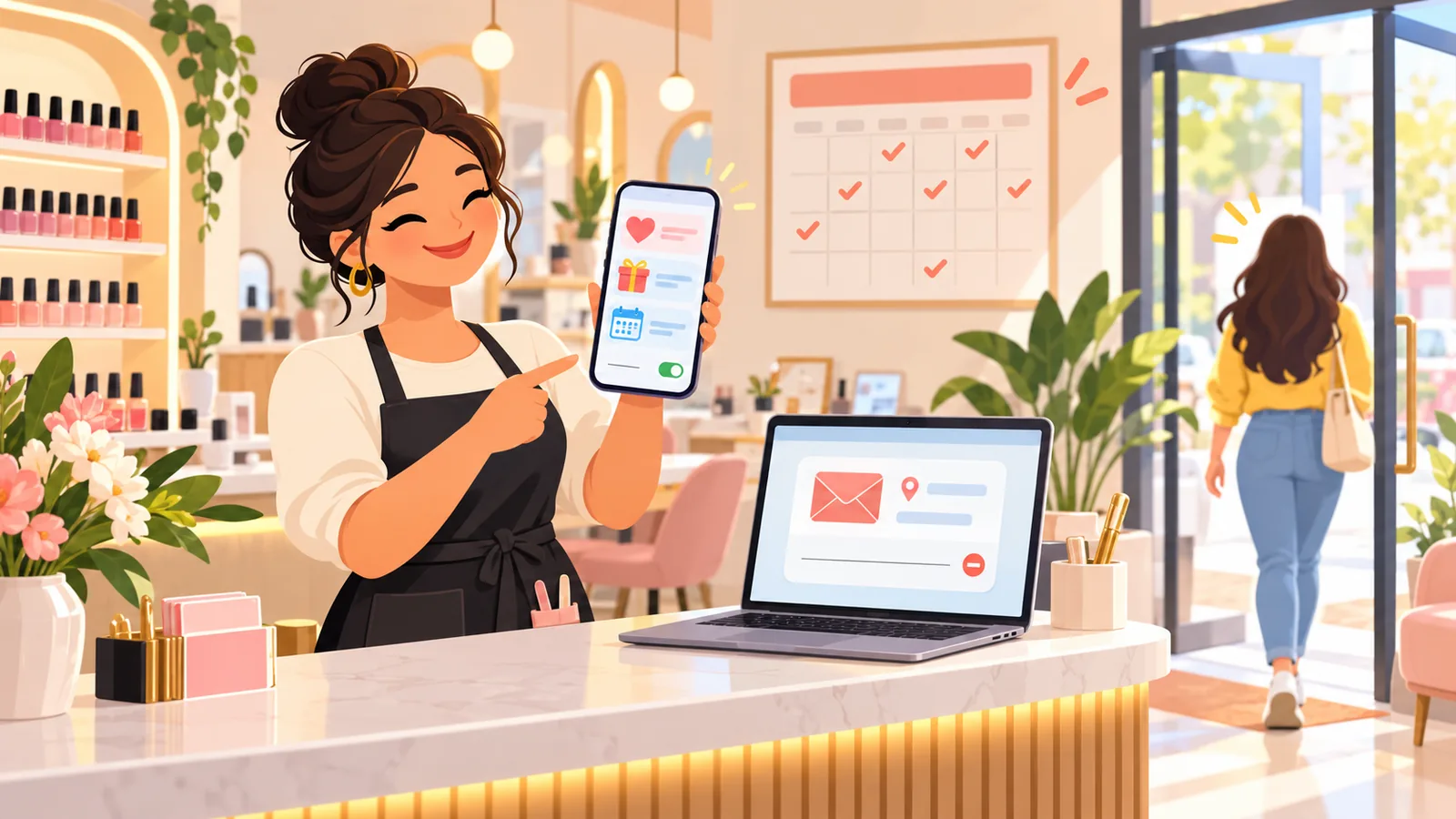 Tin nhắn và email marketing mời khách lâu không ghé quay lại tiệm (đúng luật, không spam)